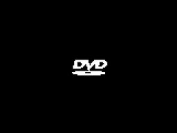 A screenshot of the bouncing DVD logo, showing a white DVD logo on a black background